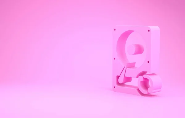 Розовый Жесткий диск HDD синхронизации значок обновления изолирован на розовом фоне. Концепция минимализма. 3D-рендеринг — стоковое фото