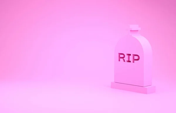 ピンクの背景にピンク色のアイコンにリップで書かれたトムストーン。墓のアイコン。最小限の概念。3Dイラスト3Dレンダリング — ストック写真