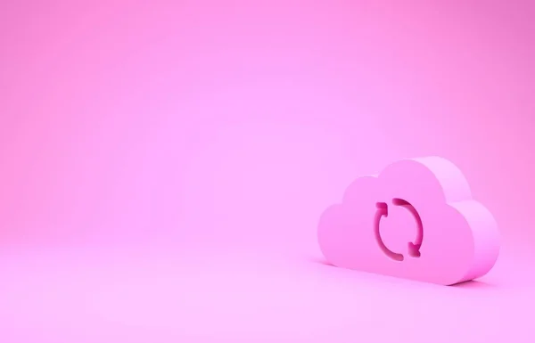 Pink Cloud sync refresh icon isolated on pink background. Cloud and arrows. Minimalism concept. 3d illustration 3D render