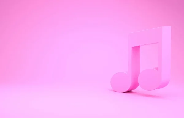 Rosa Nota de música, icono de tono aislado sobre fondo rosa. Concepto minimalista. 3D ilustración 3D render — Foto de Stock