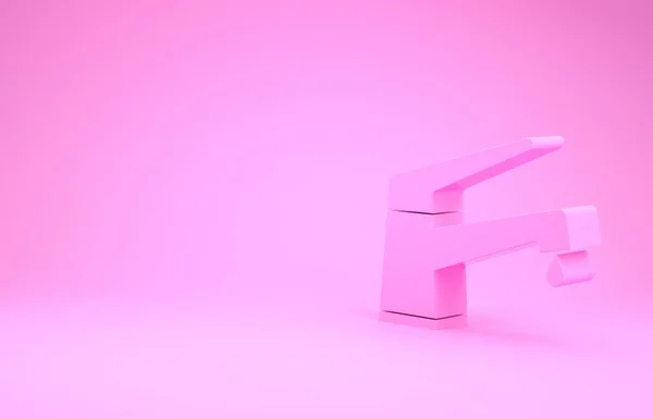 Rosa vatten kran med en fallande vatten droppe ikon isolerad på rosa bakgrund. Minimalistiskt koncept. 3D-illustration 3D-återgivning — Stockfoto