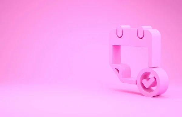 Розовый календарь с галочкой на розовом фоне. Концепция минимализма. 3D-рендеринг — стоковое фото