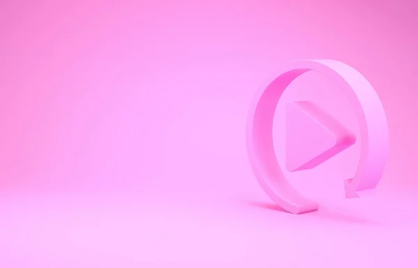 Pink Video play button like simple replay icon isolated on pink background. Conceito de minimalismo. 3D ilustração 3D render — Fotografia de Stock