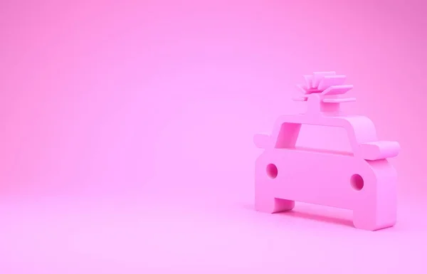 Розовая полицейская машина и значок полицейского эксгибициониста выделены на розовом фоне. Аварийная сирена. Концепция минимализма. 3D-рендеринг — стоковое фото