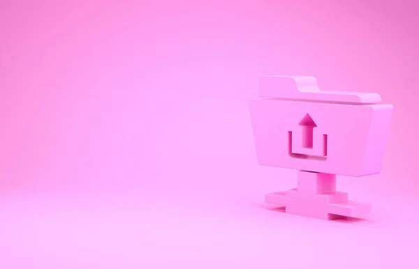 Ícone de upload de pasta FTP rosa isolado no fundo rosa. Atualização de software, protocolo de transferência, roteador, gerenciamento de ferramentas de trabalho em equipe, processo de cópia. Conceito de minimalismo. 3D ilustração 3D render — Fotografia de Stock