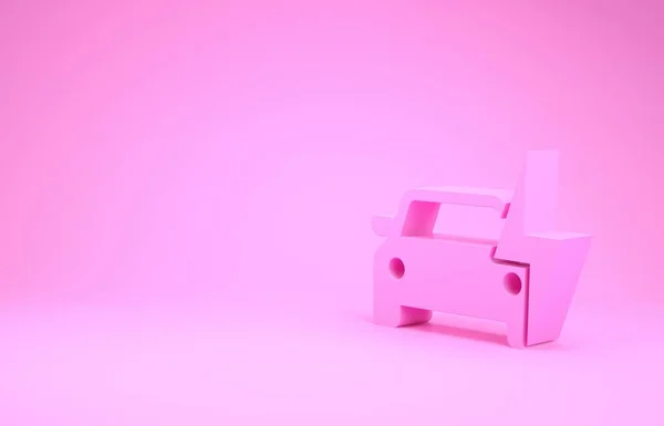 Автомобіль Pink Electric та електричний кабель для заряджання ікони ізольовані на рожевому фоні. Відновлювані технології екосистеми. Концепція мінімалізму. 3d Illustrated 3d render — стокове фото