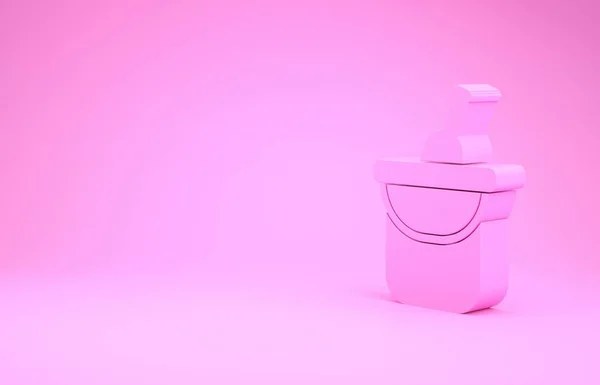 Garrafa de vinho rosa em um ícone de balde de gelo isolado em fundo rosa. Conceito de minimalismo. 3D ilustração 3D render — Fotografia de Stock