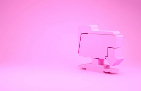 Pink Ftp folder pobierz ikonę izolowaną na różowym tle. Aktualizacja oprogramowania, protokół transferu, router, zarządzanie narzędziami pracy zespołowej, proces kopiowania. Koncepcja minimalizmu. Ilustracja 3d — Zdjęcie stockowe