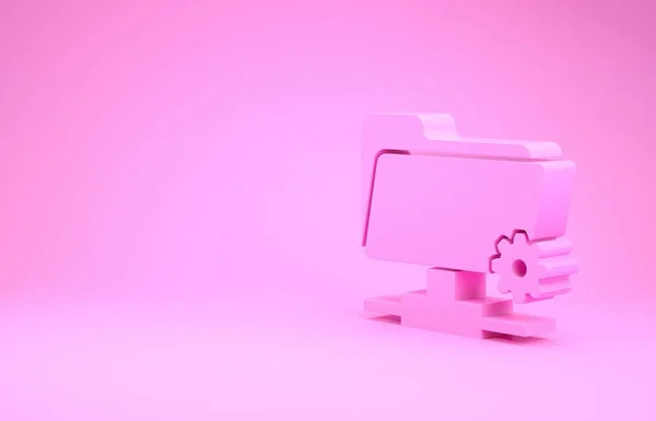 Icono de carpeta de configuración FTP rosa aislado sobre fondo rosa. Actualización de software, protocolo de transferencia, enrutador, gestión de herramientas de trabajo en equipo, proceso de copia. Concepto minimalista. 3D ilustración 3D render — Foto de Stock