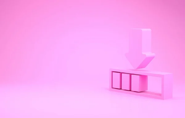 Pinkfarbenes Ladesymbol auf rosa Hintergrund. Download in Arbeit. Fortschrittsbalken-Symbol. Minimalismus-Konzept. 3D Illustration 3D Renderer — Stockfoto