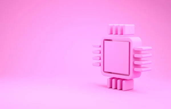 Процессор Pink Computer с микросхемами иконка процессора изолирована на розовом фоне. Чип или процессор с вывеской на плате. Микропроцессор. Концепция минимализма. 3D-рендеринг — стоковое фото