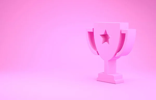 Pink Trophy cup icon isolated on pink background. Award symbol. Champion cup icon. Minimalism concept. 3d illustration 3D render — Stock Photo, Image