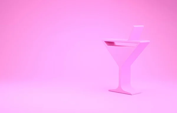 Icona in vetro Martini rosa isolata su sfondo rosa. Icona del cocktail. Icona del bicchiere di vino. Concetto minimalista. Illustrazione 3d rendering 3D — Foto Stock