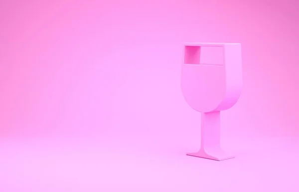 Ícone de vidro de vinho rosa isolado no fundo rosa. Ícone de vinho. Símbolo Goblet. Sinal de vidro. Conceito de minimalismo. 3D ilustração 3D render — Fotografia de Stock