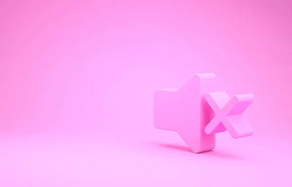 Pink Speaker mute icon isolated on pink background. No sound icon. Volume Off symbol. Minimalism concept. 3d illustration 3D render