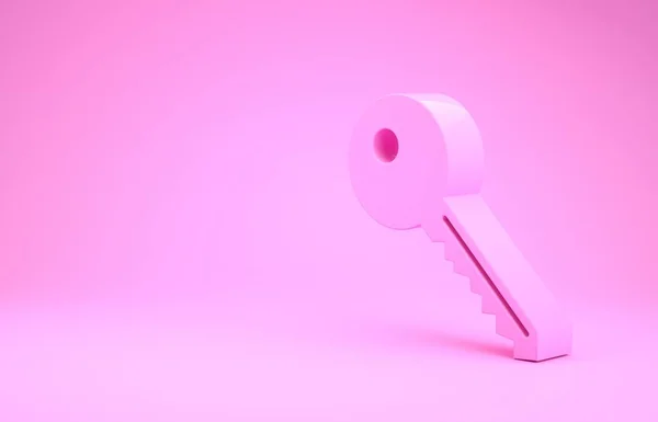 Το εικονίδιο Pink Key απομονώθηκε σε ροζ φόντο. Μινιμαλιστική έννοια. 3D απεικόνιση 3d καθιστούν — Φωτογραφία Αρχείου