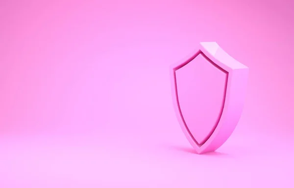 Ícone de escudo rosa isolado no fundo rosa. Sinal de guarda. Conceito de minimalismo. 3D ilustração 3D render — Fotografia de Stock