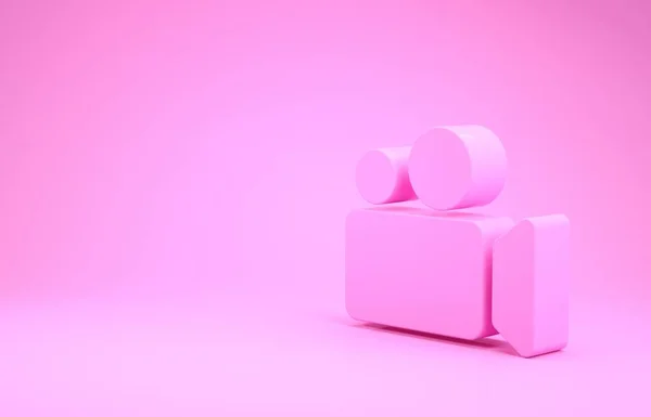 Ícone de câmera de filme ou vídeo rosa isolado no fundo rosa. Ícone de câmera de cinema. Conceito de minimalismo. 3D ilustração 3D render — Fotografia de Stock