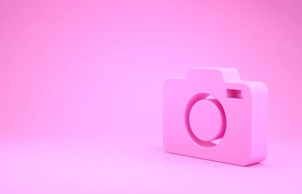 Icono de cámara fotográfica rosa aislado sobre fondo rosa. Icono de cámara fotográfica. Concepto minimalista. 3D ilustración 3D render — Foto de Stock