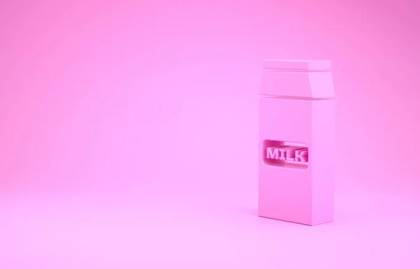 Pink Paper package for milk icon isolated on pink background. Milk packet sign. Minimalism concept. 3d illustration 3D render