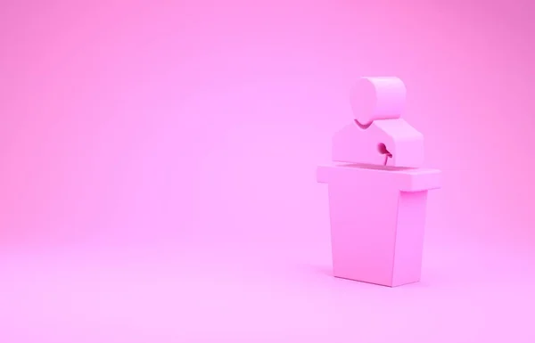 ピンクの背景に隔離されたピンクのスピーカーアイコン。トリビューンのオーサーだ人前で話す。表彰台に立つ。最小限の概念。3Dイラスト3Dレンダリング — ストック写真