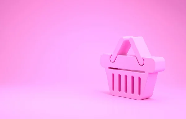 Ícone da cesta de compras rosa isolado no fundo rosa. Conceito de minimalismo. 3D ilustração 3D render — Fotografia de Stock