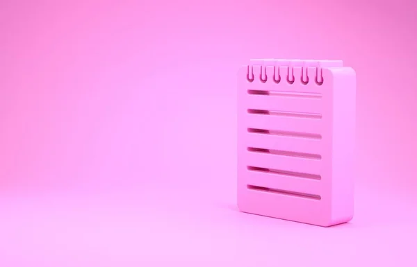 Pink Notebook значок изолирован на розовом фоне. Значок спирального блокнота. Письменный блокнот. Дневник для бизнеса. Дизайн обложки ноутбука. Концепция минимализма. 3D-рендеринг — стоковое фото