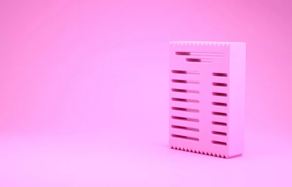 Pink Paper check e ícone de verificação financeira isolado no fundo rosa. Verificação de impressão de papel, recibo de loja ou conta. Conceito de minimalismo. 3D ilustração 3D render — Fotografia de Stock