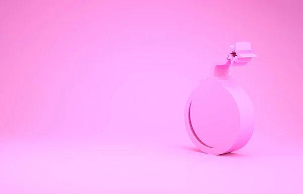Рожева бомба готова вибухнути піктограму ізольовано на рожевому фоні. Концепція мінімалізму. 3D ілюстрація 3D рендеринга — стокове фото