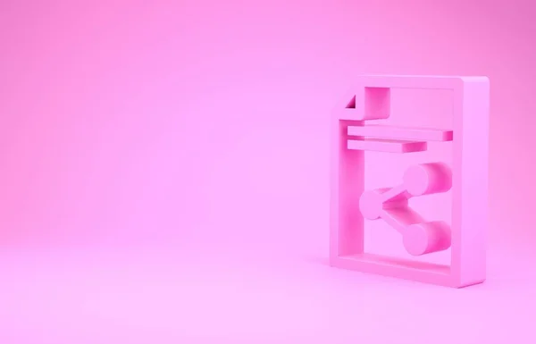 Pink Ossza meg fájl ikon elszigetelt rózsaszín háttérrel. Fájl megosztás. Fájl átutalási jel. Minimalizmus koncepció. 3d illusztráció 3d render — Stock Fotó