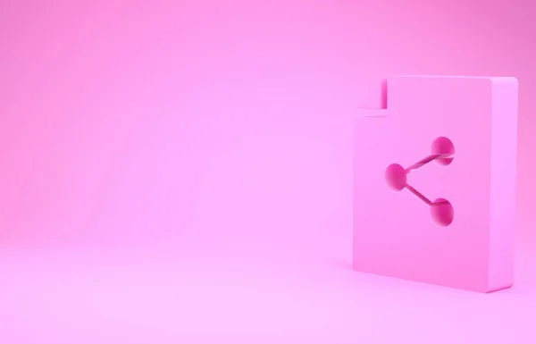 Иконка файла Pink Share выделена на розовом фоне. Обмен файлами. Знак передачи файлов. Концепция минимализма. 3D-рендеринг — стоковое фото