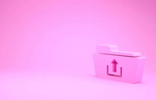 Ícone de upload de pasta rosa isolado no fundo rosa. Conceito de minimalismo. 3D ilustração 3D render — Fotografia de Stock