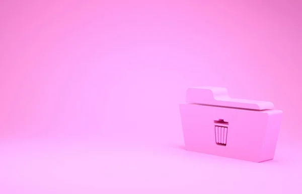 Pink Delete folder ikon terisolasi pada latar belakang merah muda. Folder dengan recycle bin. Folder hapus atau galat. Tutup tanda folder informasi komputer. Konsep minimalisme. Tampilan 3D ilustrasi 3d — Stok Foto