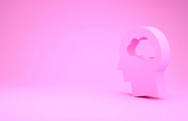 Rózsaszín fej sziluett felhő ikon elszigetelt rózsaszín háttérrel. Álomjel. Minimalizmus koncepció. 3d illusztráció 3d render — Stock Fotó