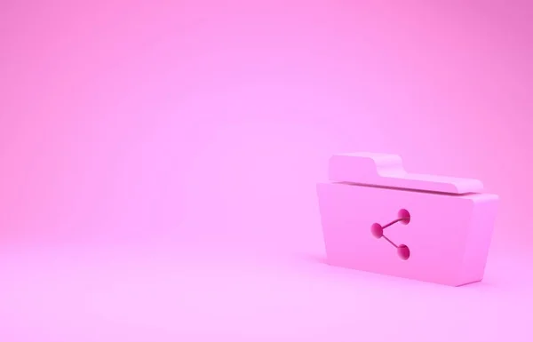Ícone de pasta rosa Share isolado no fundo rosa. Partilha de pastas. Sinal de transferência de pasta. Conceito de minimalismo. 3D ilustração 3D render — Fotografia de Stock