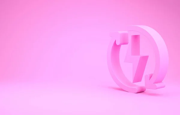Иконка "Розовая зарядка" выделена на розовом фоне. Электроэнергетический знак. Концепция минимализма. 3D-рендеринг — стоковое фото