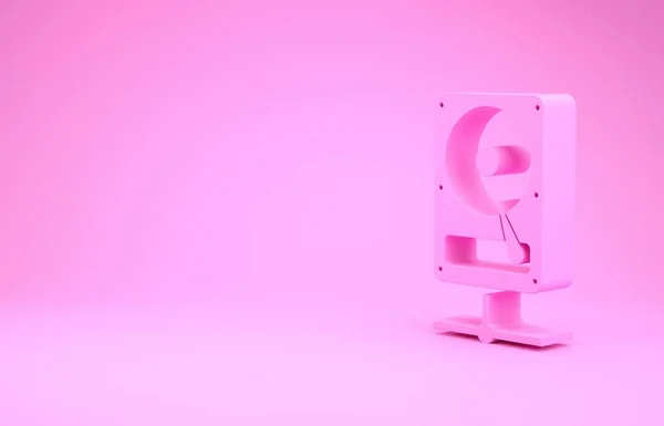 Розовый жесткий диск на общий значок сети изолированы на розовом фоне. Концепция минимализма. 3D-рендеринг — стоковое фото