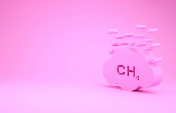 Icono de reducción de emisiones de metano rosa aislado sobre fondo rosa. Modelo de molécula CH4 y fórmula química. Gas de pantano. Gas natural. Concepto minimalista. 3D ilustración 3D render — Foto de Stock