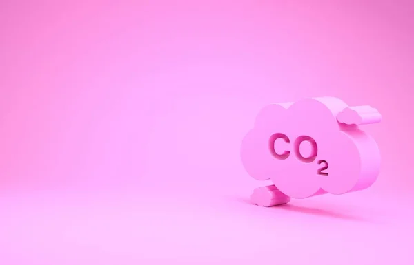 Růžové emise CO 2 v cloudu ikony izolované na růžovém pozadí. Symbol vzorce oxidu uhličitého, koncepce znečištění smogem, koncepce životního prostředí. Minimalismus. 3D ilustrace 3D vykreslení — Stock fotografie