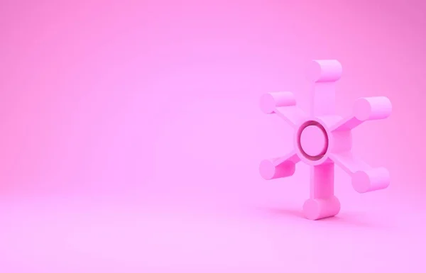 Ícone de rede rosa isolado no fundo rosa. Conexão de rede global. Tecnologia global ou rede social. A ligar pontos e linhas. Conceito de minimalismo. 3D ilustração 3D render — Fotografia de Stock