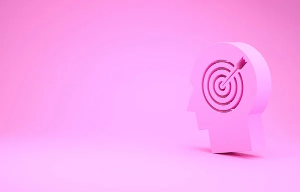 粉色头皮猎头概念图标孤立在粉色背景.商业目标或就业标志。人力资源和企业招聘。最低纲领的概念。3D渲染3D插图 — 图库照片