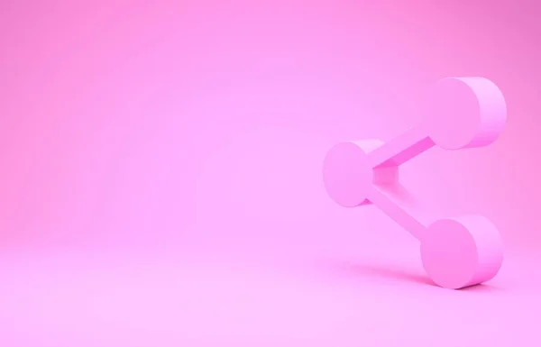 Pink Share значок изолирован на розовом фоне. Share, sharing, communication pictogram, social media, connection, network, distribution sign. Концепция минимализма. 3D-рендеринг — стоковое фото