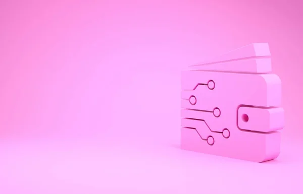 Ícone de carteira Criptomoeda rosa isolado no fundo rosa. Carteira e sinal de bitcoin. Conceito de mineração. Dinheiro, pagamento, dinheiro, ícone de pagamento. Conceito de minimalismo. 3D ilustração 3D render — Fotografia de Stock