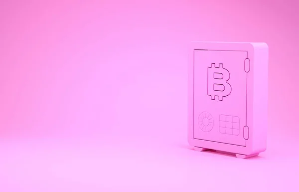 Różowy Dowód ikony kołka izolowane na różowym tle. Kryptowaluta gospodarka i zbiór finansów. Koncepcja minimalizmu. Ilustracja 3d — Zdjęcie stockowe