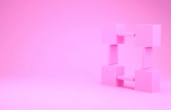 Піктограма технології Pink Blockchain ізольована на рожевому фоні. Дані щодо криптовалют. Абстрактний бізнес геометричних блоків мережевих технологій. Концепція мінімалізму. 3D ілюстрація 3D рендеринга — стокове фото