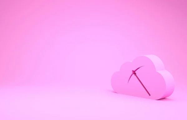 Pink Cryptocurrency wolk mijnbouw pictogram geïsoleerd op roze achtergrond. Cloud met pikhouweel, Bitcoin, digitale geldmarkt, cryptocoin portemonnee. Minimalisme concept. 3d illustratie 3d renderen — Stockfoto