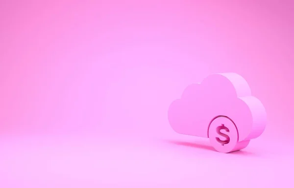 Pink Cryptocurrency cloud mining icon isolated on pink background. Blockchain technology, bitcoin, digital money market, cryptocoin wallet. Minimalism concept. 3d illustration 3D render