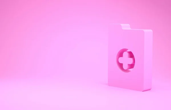 Portapapeles Pink Medical con icono de historia clínica aislado sobre fondo rosa. Formulario de seguro de salud. Prescripción médica, informe de chequeo médico. Concepto minimalista. 3D ilustración 3D render —  Fotos de Stock