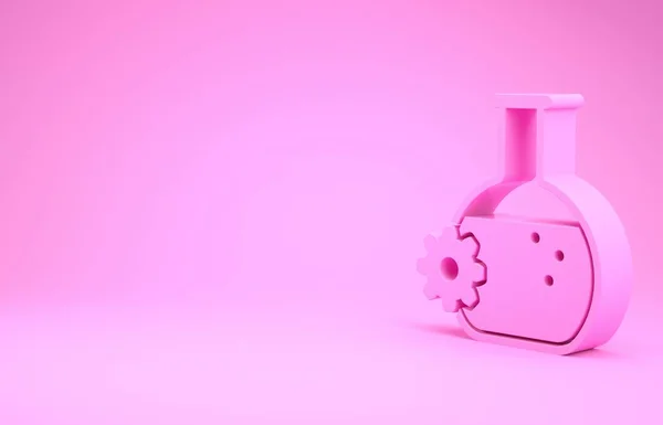 Rosa Biotechnologie-Ikone isoliert auf rosa Hintergrund. Element der Genetik und Bioengineering-Ikone. Biologie, Molekül, chemisches Symbol. Minimalismus-Konzept. 3D Illustration 3D Renderer — Stockfoto