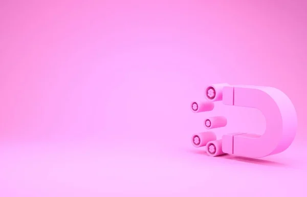 Pink Magnet z ikoną pieniędzy na różowym tle. Koncepcja przyciągania inwestycji, pieniędzy. Duża atrakcyjność biznesowa i sukces. Koncepcja minimalizmu. Ilustracja 3d — Zdjęcie stockowe